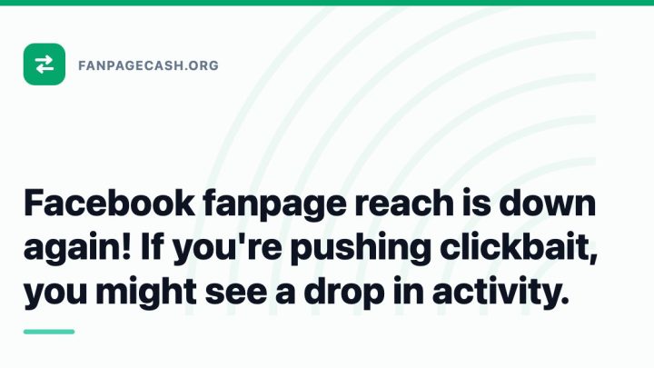 Facebook fanpage reach is down again! If you’re pushing clickbait, you might see a drop in activity.